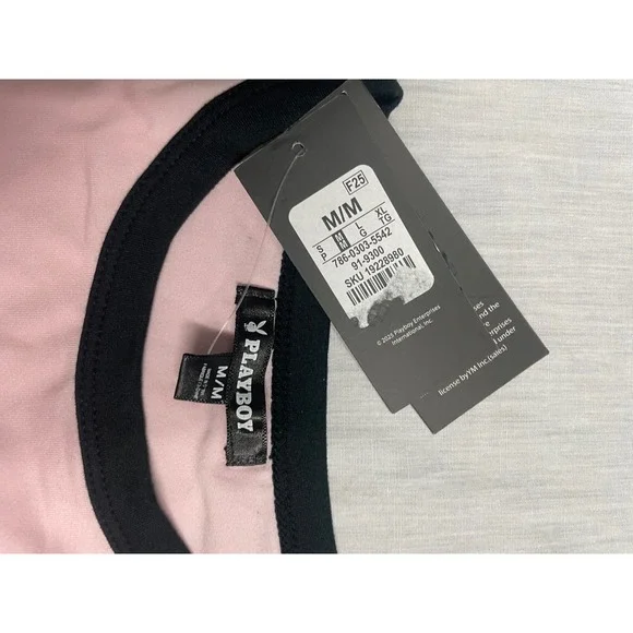 Playboy Womens Pink Ringer T-Shirt Bunny Logo Athletic Stripe Short Sleeve M NEW - Picture 2 of 5